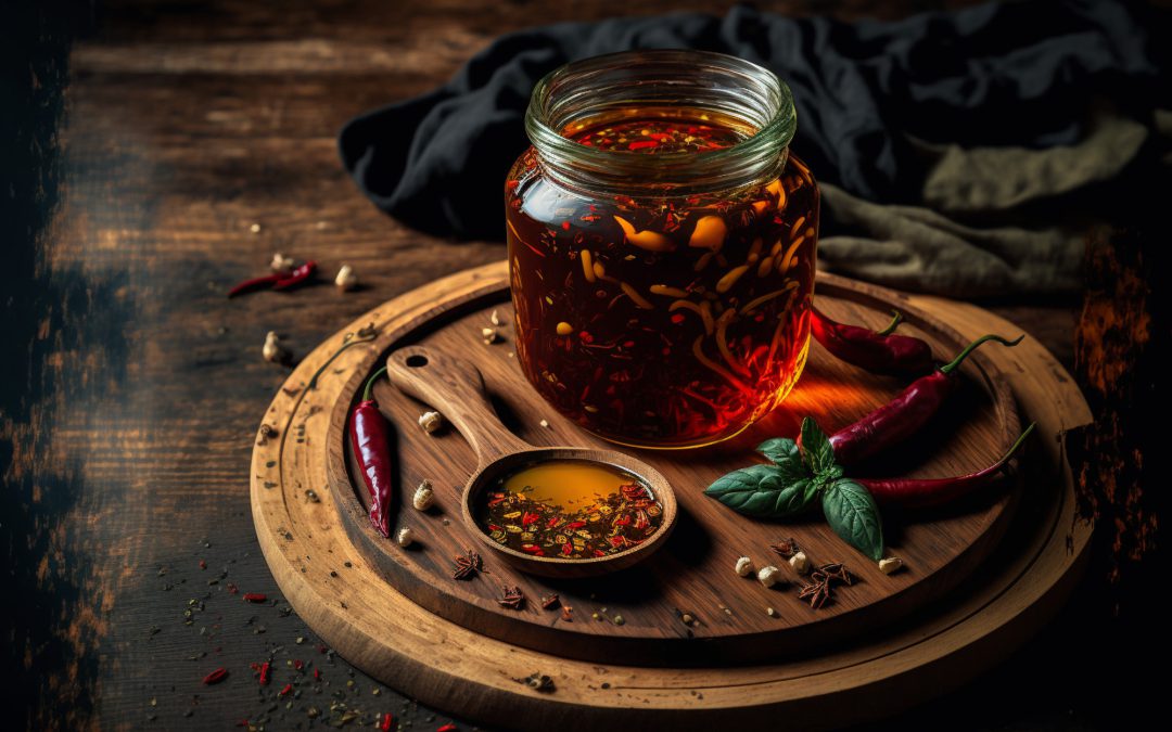 Hot chili oil made with Carolina Reaper peppers